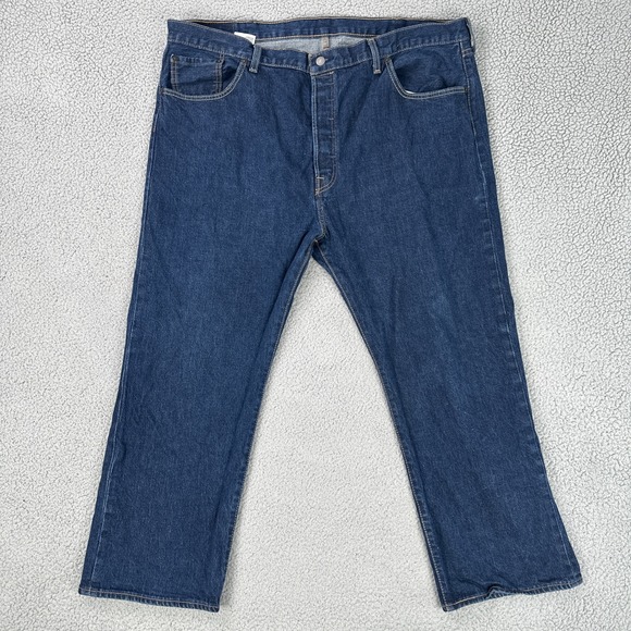 Levi's 501 Button Fly Jeans Men 46x30 Blue Straight Dark Wash Cowboy Preppy - Picture 1 of 16